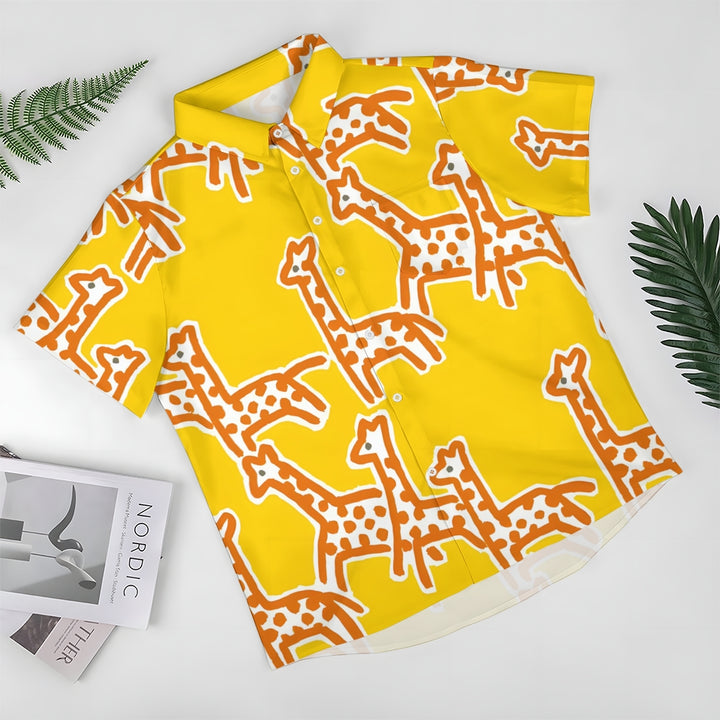 Men's Cartoon Giraffe Casual Short Sleeve Shirt 2401000096