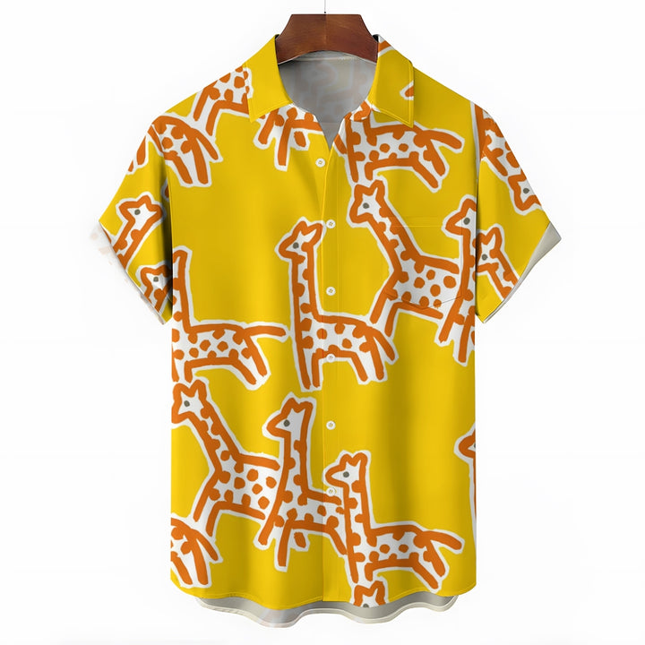 Men's Cartoon Giraffe Casual Short Sleeve Shirt 2401000096