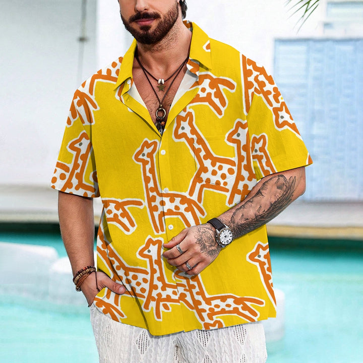 Men's Cartoon Giraffe Casual Short Sleeve Shirt 2401000096