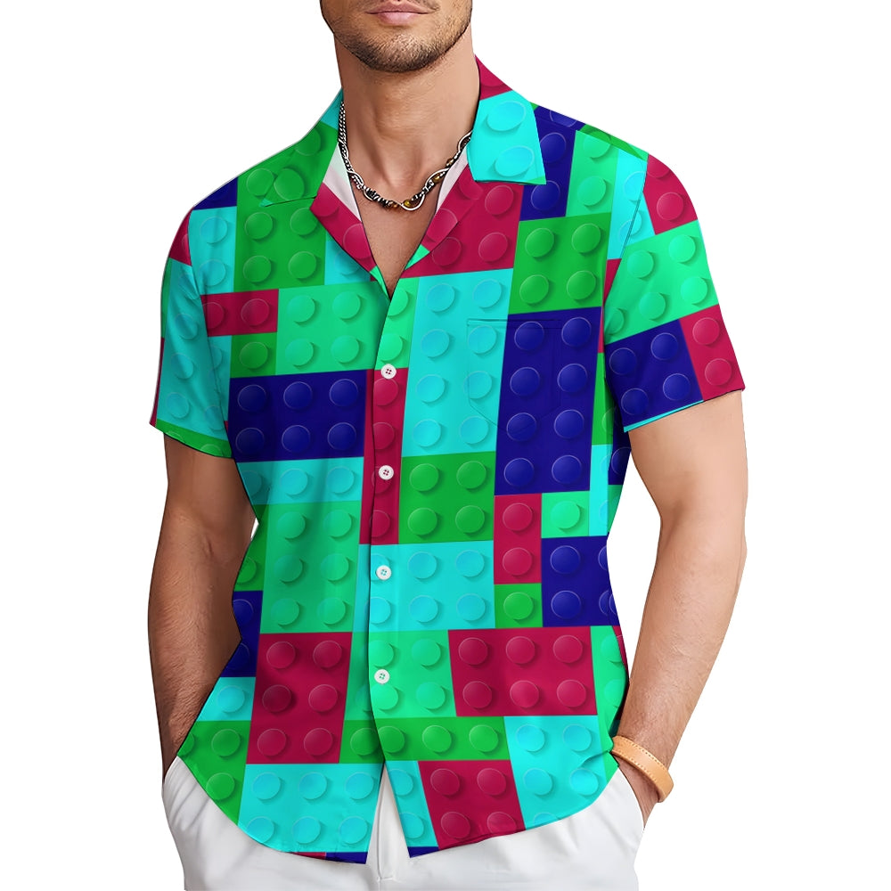 Men's Brick Art Print Resort Hawaiian Shirt 2402000185