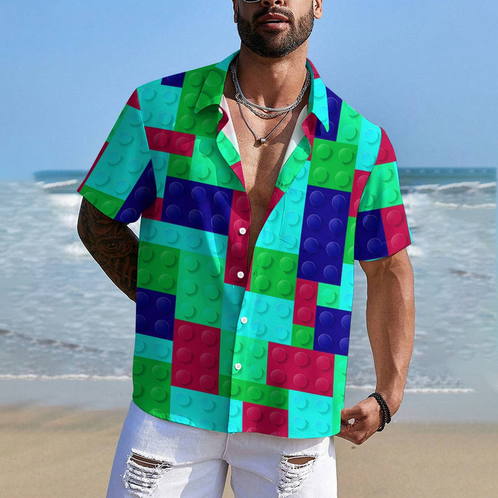 Men's Brick Art Print Resort Hawaiian Shirt 2402000185