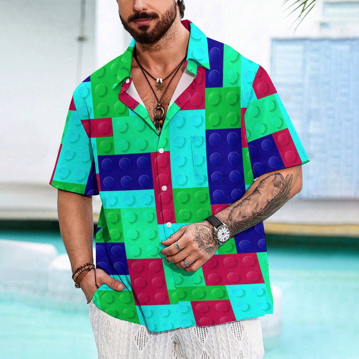 Men's Brick Art Print Resort Hawaiian Shirt 2402000185