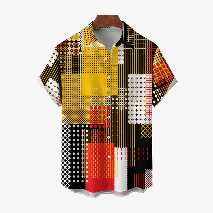 Men's Color Block Pattern Button Down Shirt 2409009469