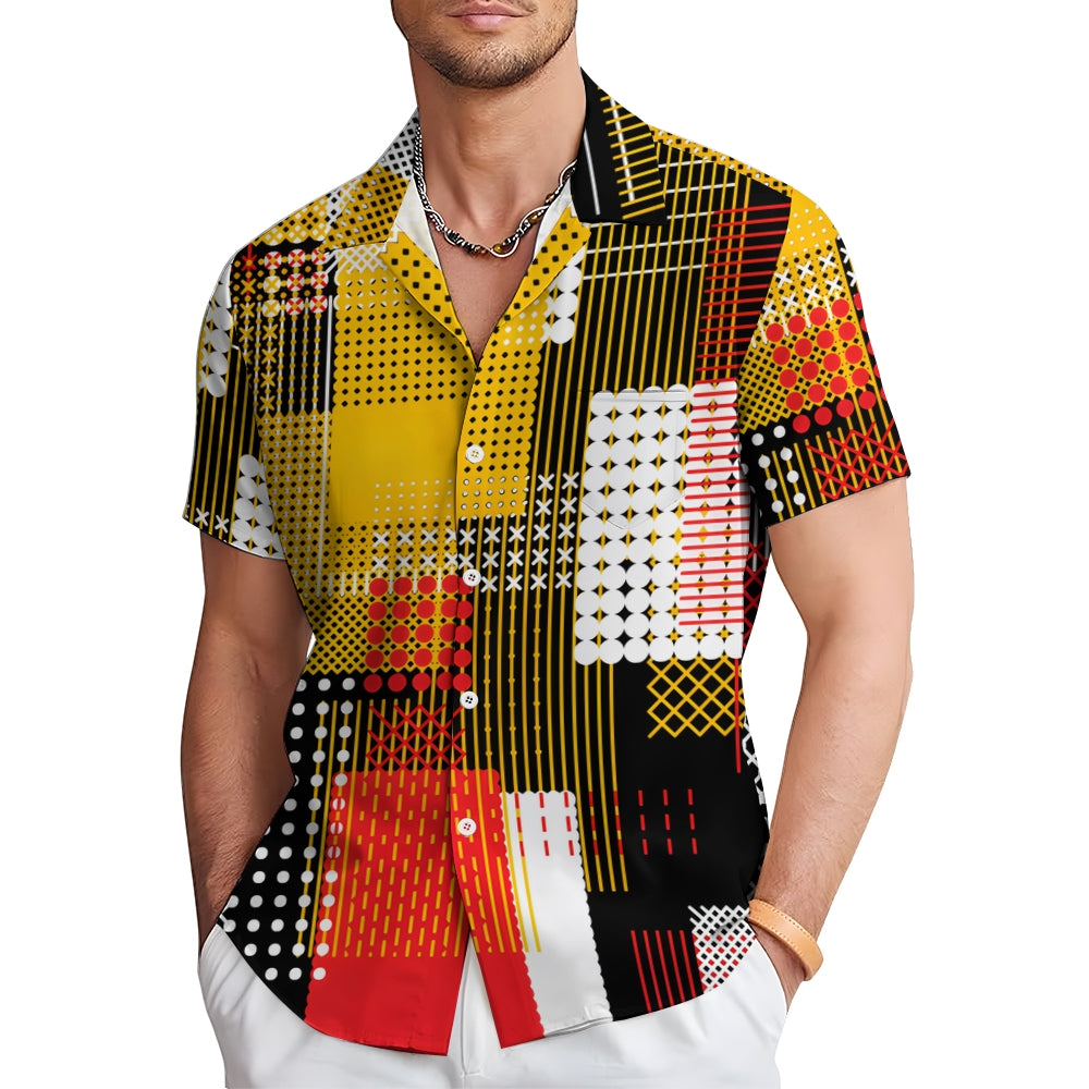 Men's Color Block Pattern Button Down Shirt 2409009469