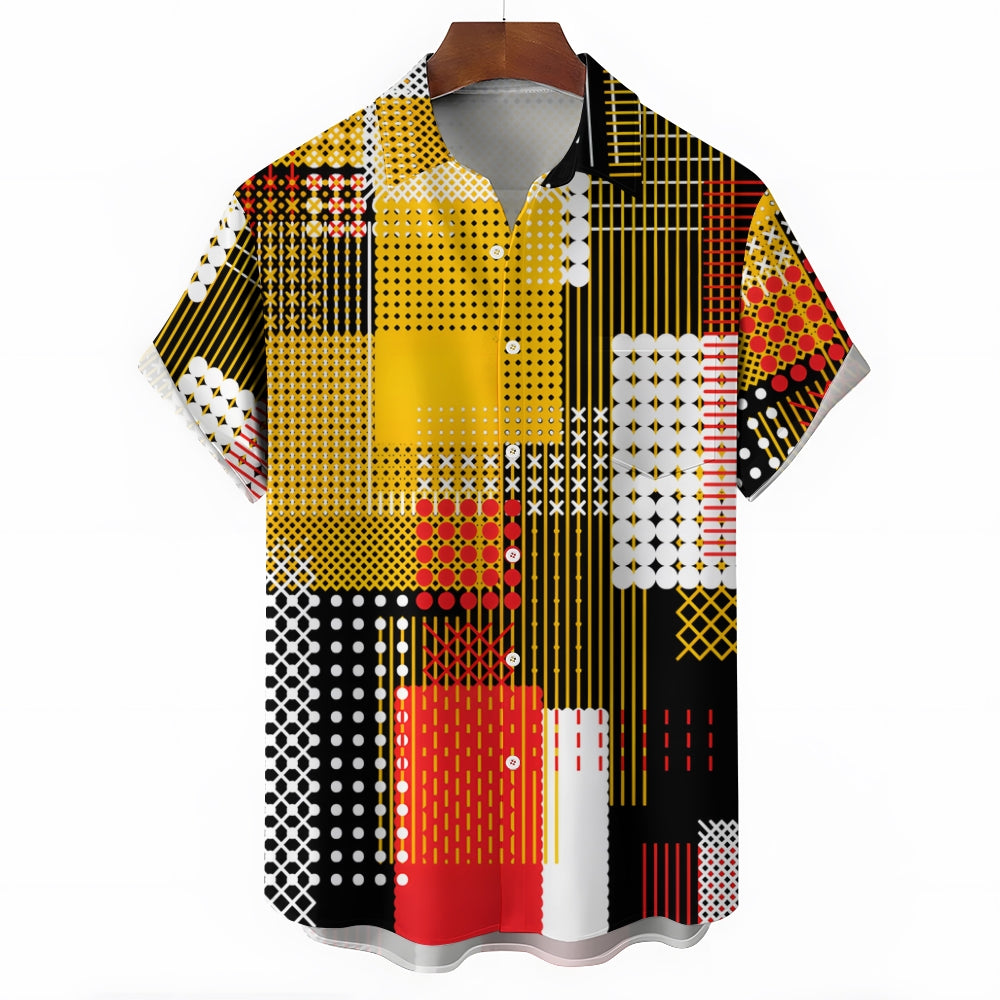 Men's Color Block Pattern Button Down Shirt 2409009469