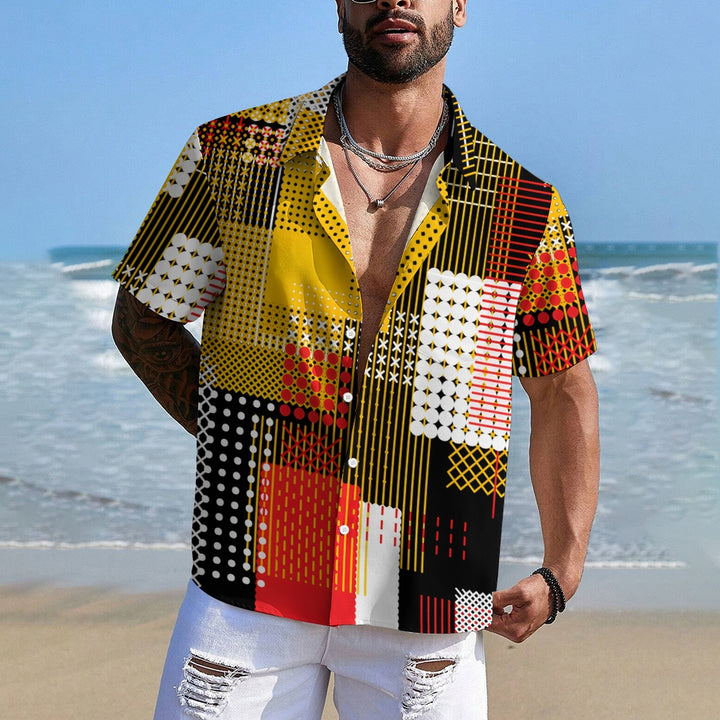 Men's Color Block Pattern Button Down Shirt 2409009469