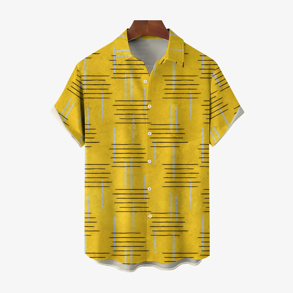 50's Retro Geometric Line Print Casual Vacation Shirt 2406000044