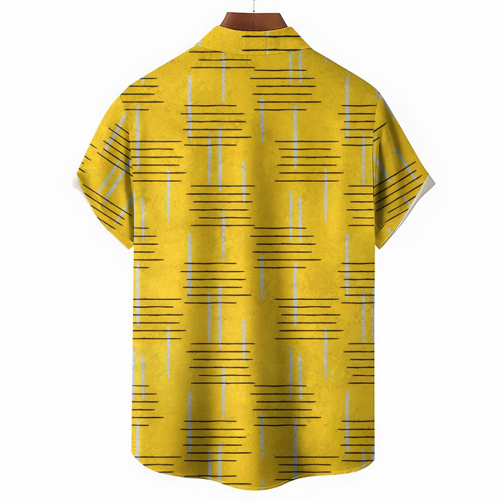 50's Retro Geometric Line Print Casual Vacation Shirt 2406000044