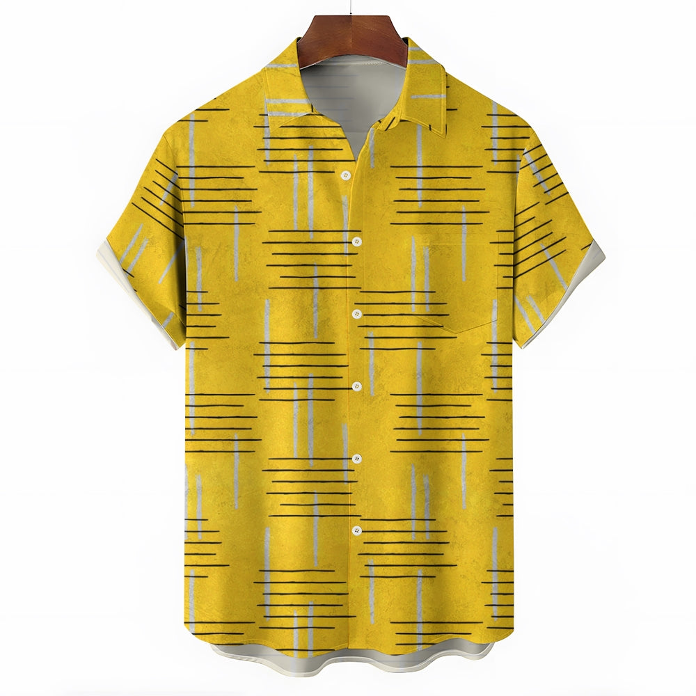 50's Retro Geometric Line Print Casual Vacation Shirt 2406000044