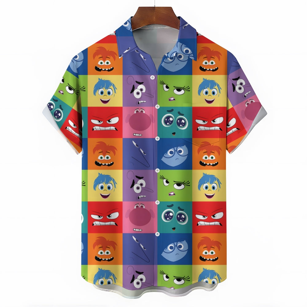 Color Block Stitching Cartoon Character Casual Short Sleeve Shirt 2409009507