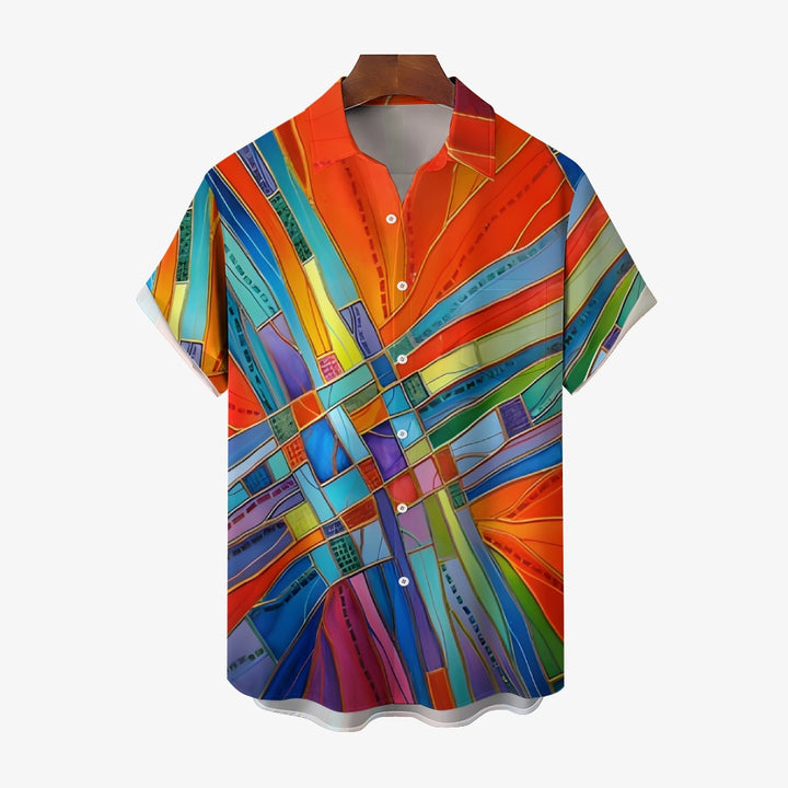 Men's Abstract Art Print Hawaiian Casual Short Sleeve Shirt