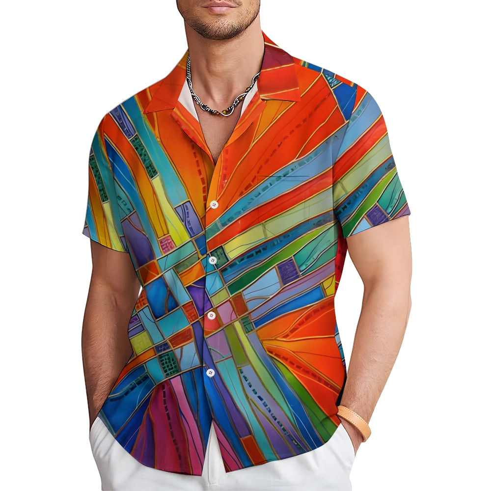 Men's Abstract Art Print Hawaiian Casual Short Sleeve Shirt