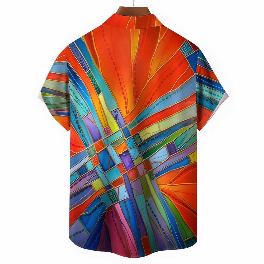 Men's Abstract Art Print Hawaiian Casual Short Sleeve Shirt