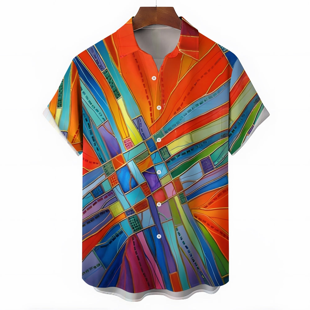 Men's Abstract Art Print Hawaiian Casual Short Sleeve Shirt