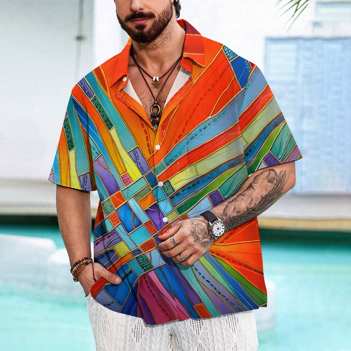 Men's Abstract Art Print Hawaiian Casual Short Sleeve Shirt