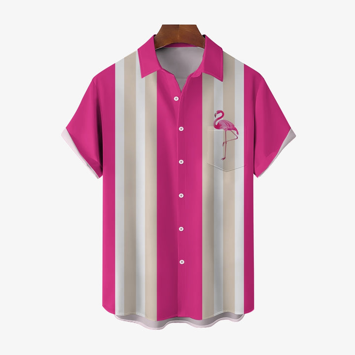 Multicolor Flamingo Oversized Bowling Short Sleeve Shirt 2409010639