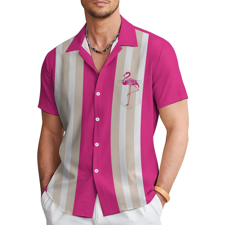 Multicolor Flamingo Oversized Bowling Short Sleeve Shirt 2409010639