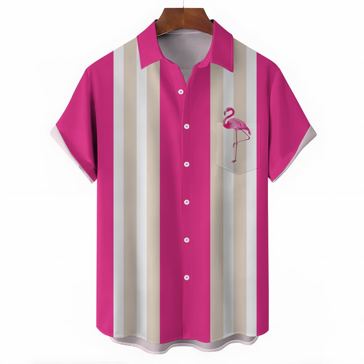 Multicolor Flamingo Oversized Bowling Short Sleeve Shirt 2409010639