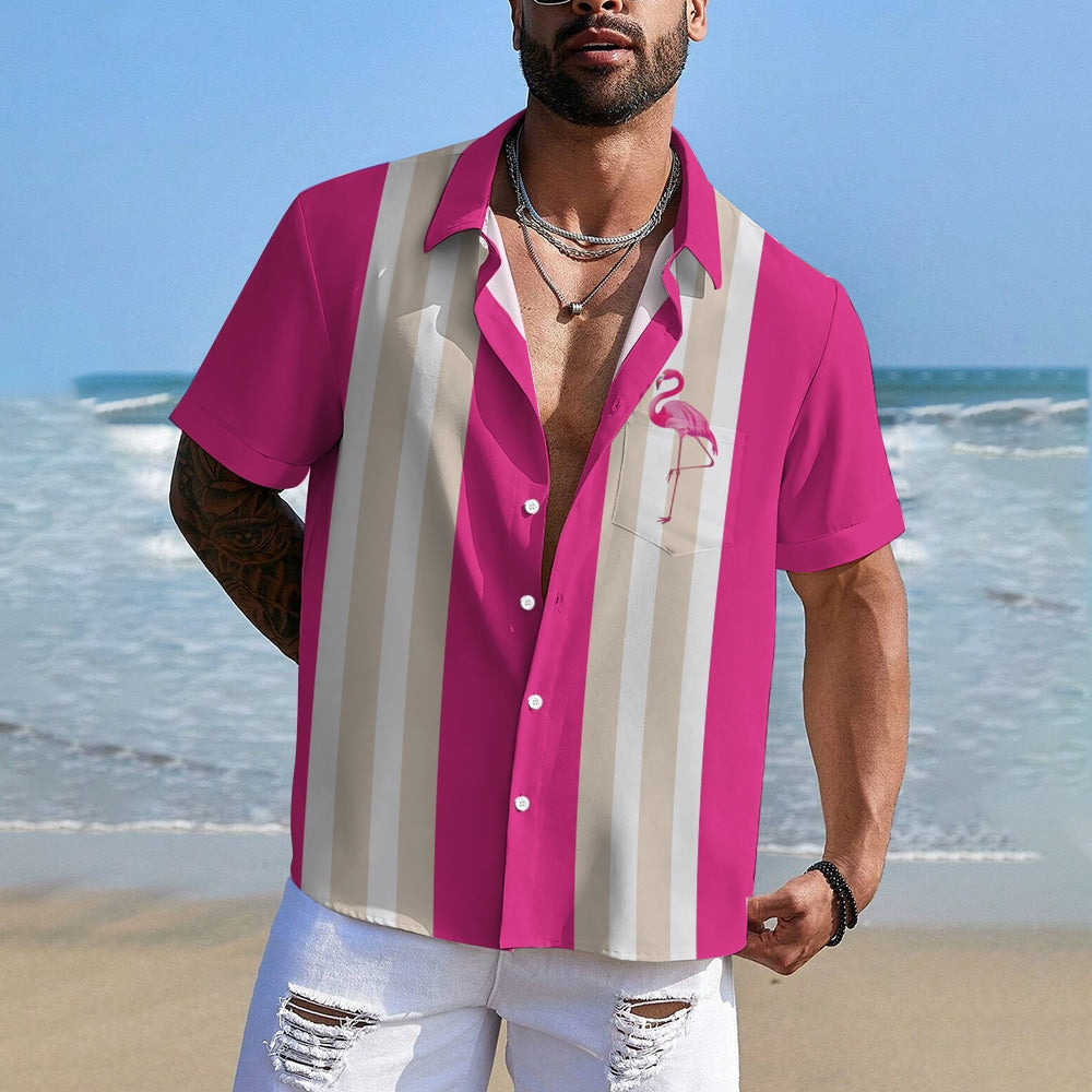 Multicolor Flamingo Oversized Bowling Short Sleeve Shirt 2409010639