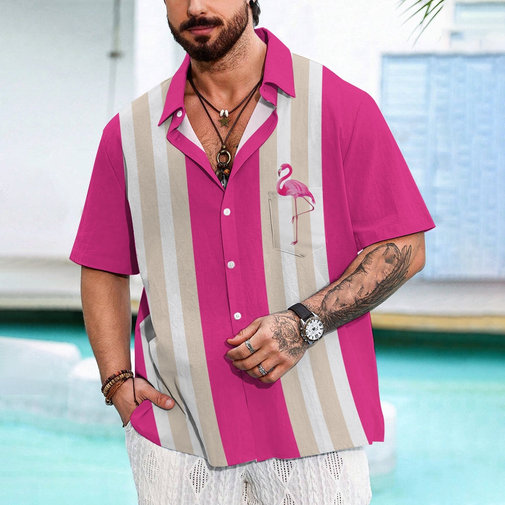 Multicolor Flamingo Oversized Bowling Short Sleeve Shirt 2409010639