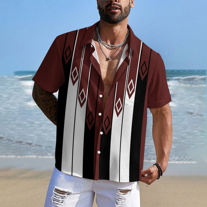 Mens Striped Short Sleeve Hawaiian Short Sleeve Shirt 2409010643