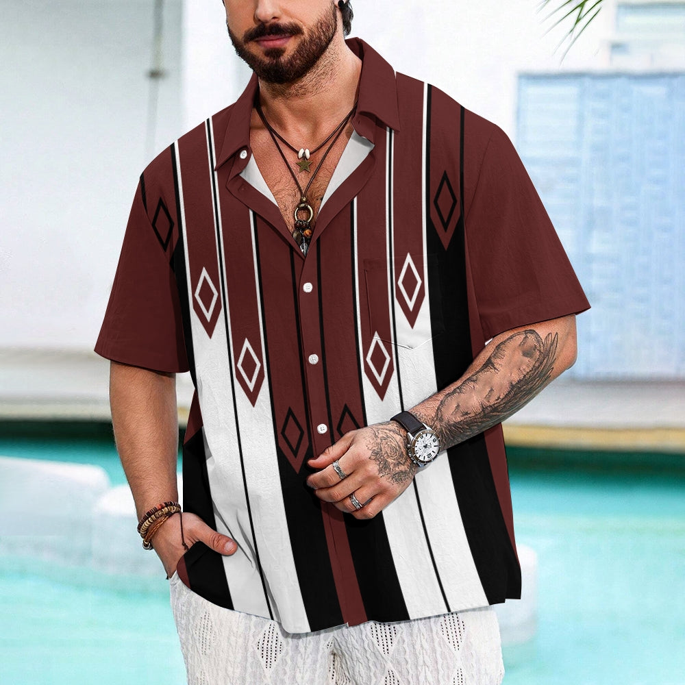 Mens Striped Short Sleeve Hawaiian Short Sleeve Shirt 2409010643