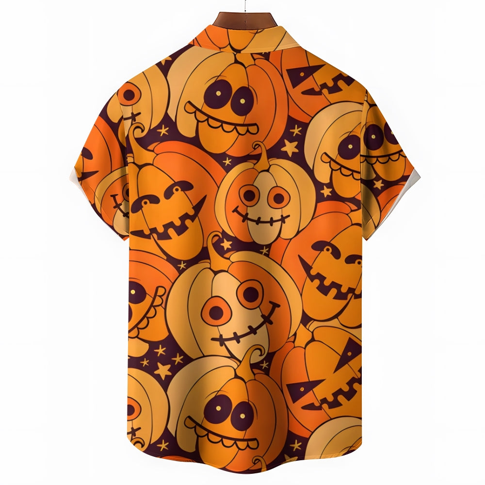 Men's Halloween Pumpkin Print Casual Fashion Short Sleeve Shirt 2307101457