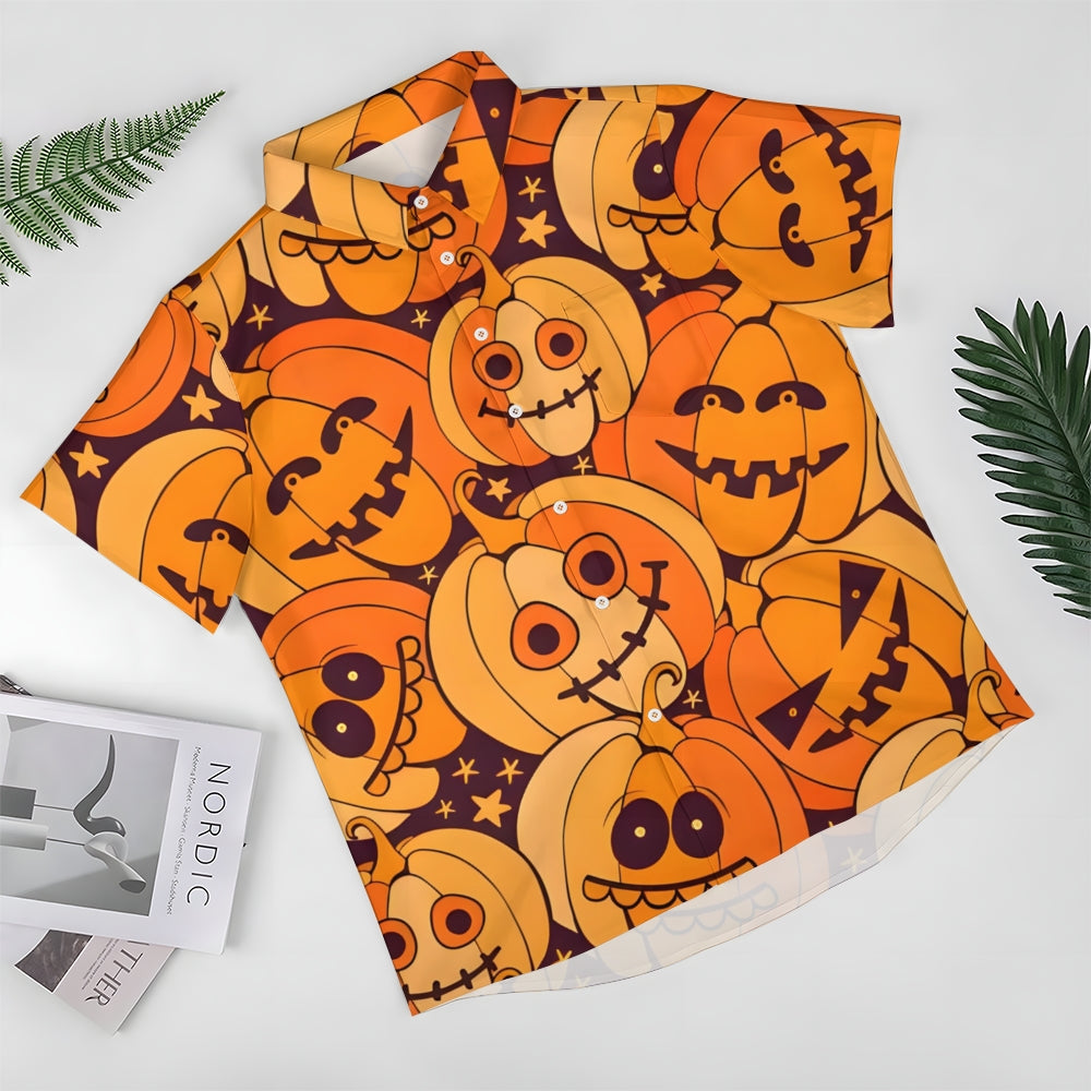 Men's Halloween Pumpkin Print Casual Fashion Short Sleeve Shirt 2307101457