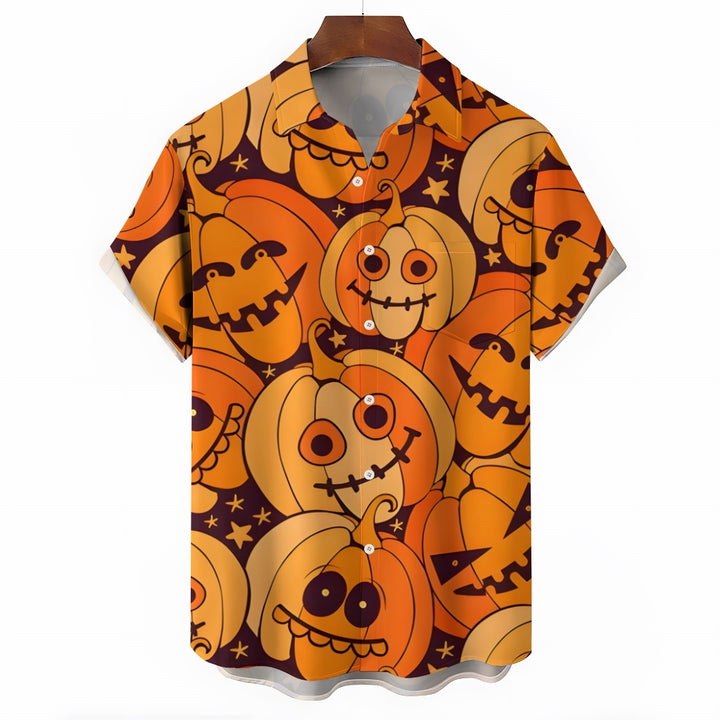 Men's Halloween Pumpkin Print Casual Fashion Short Sleeve Shirt 2307101457