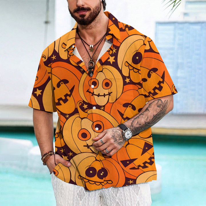 Men's Halloween Pumpkin Print Casual Fashion Short Sleeve Shirt 2307101457