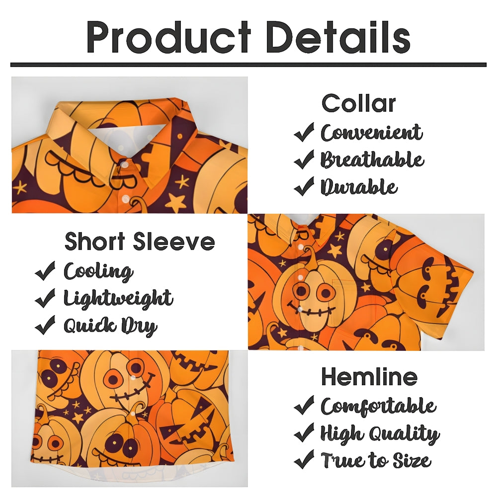 Men's Halloween Pumpkin Print Casual Fashion Short Sleeve Shirt 2307101457