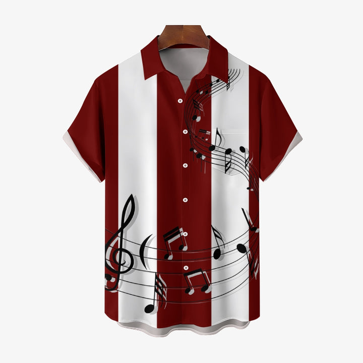 Men's classic red striped musical note print shirt 2409010664