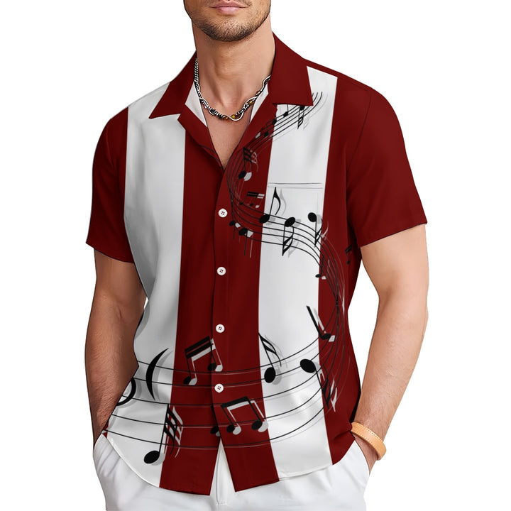 Men's classic red striped musical note print shirt 2409010664