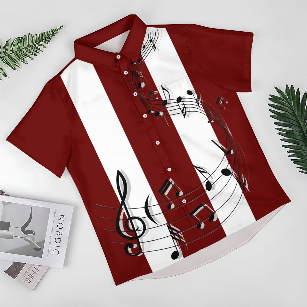 Men's classic red striped musical note print shirt 2409010664