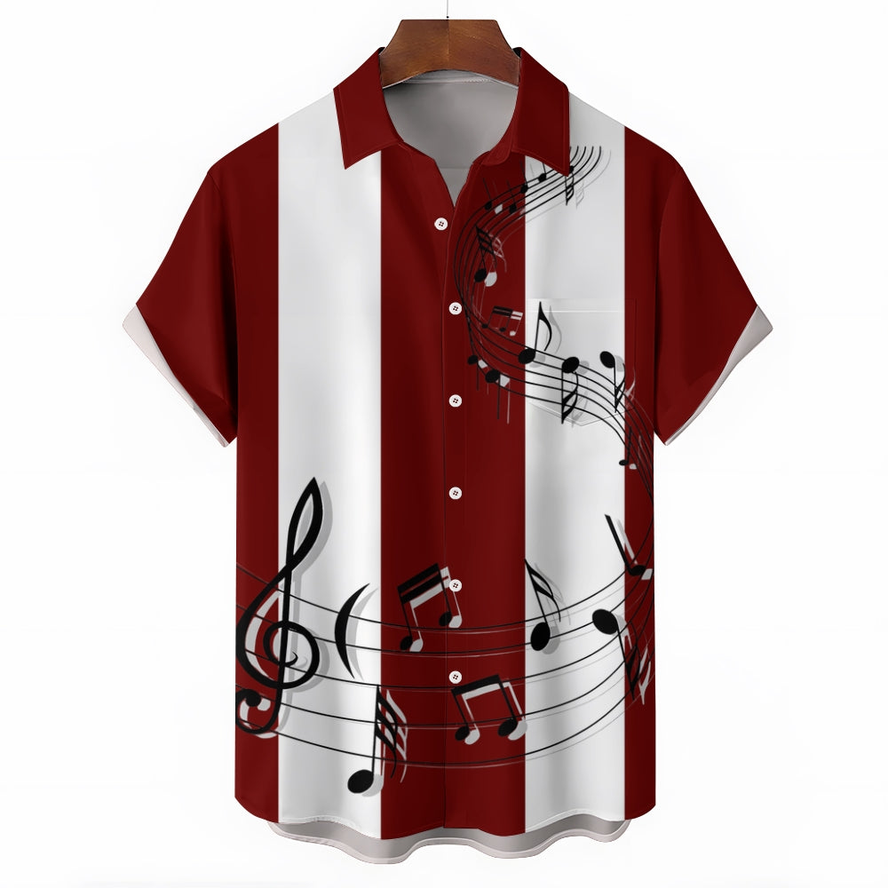 Men's classic red striped musical note print shirt 2409010664