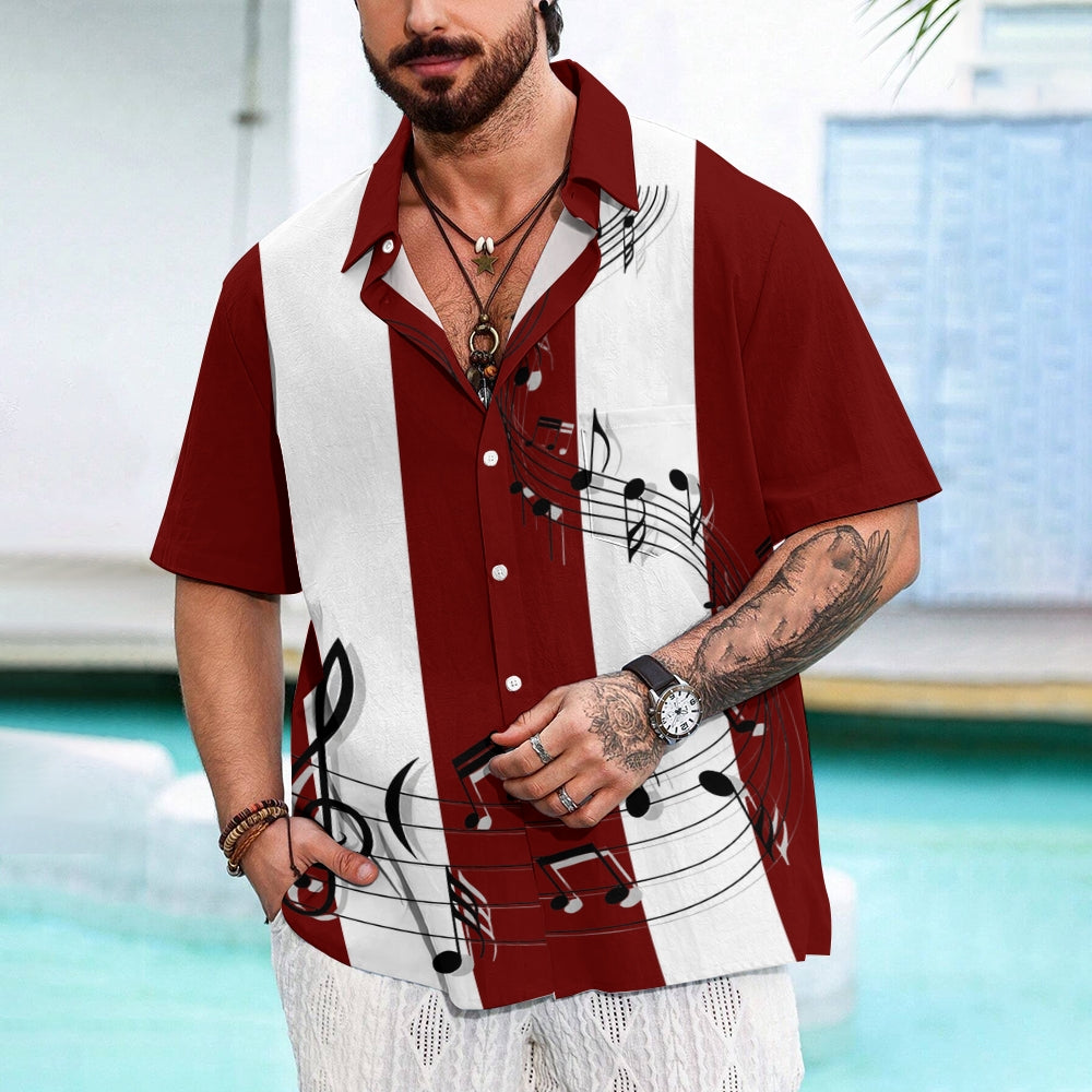 Men's classic red striped musical note print shirt 2409010664