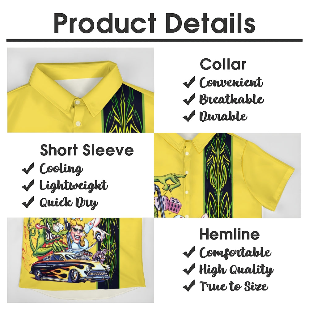 Men's Car Modification TiKi Geometric Stripe Cartoon Print Large Short Sleeve Shirt 2409011217