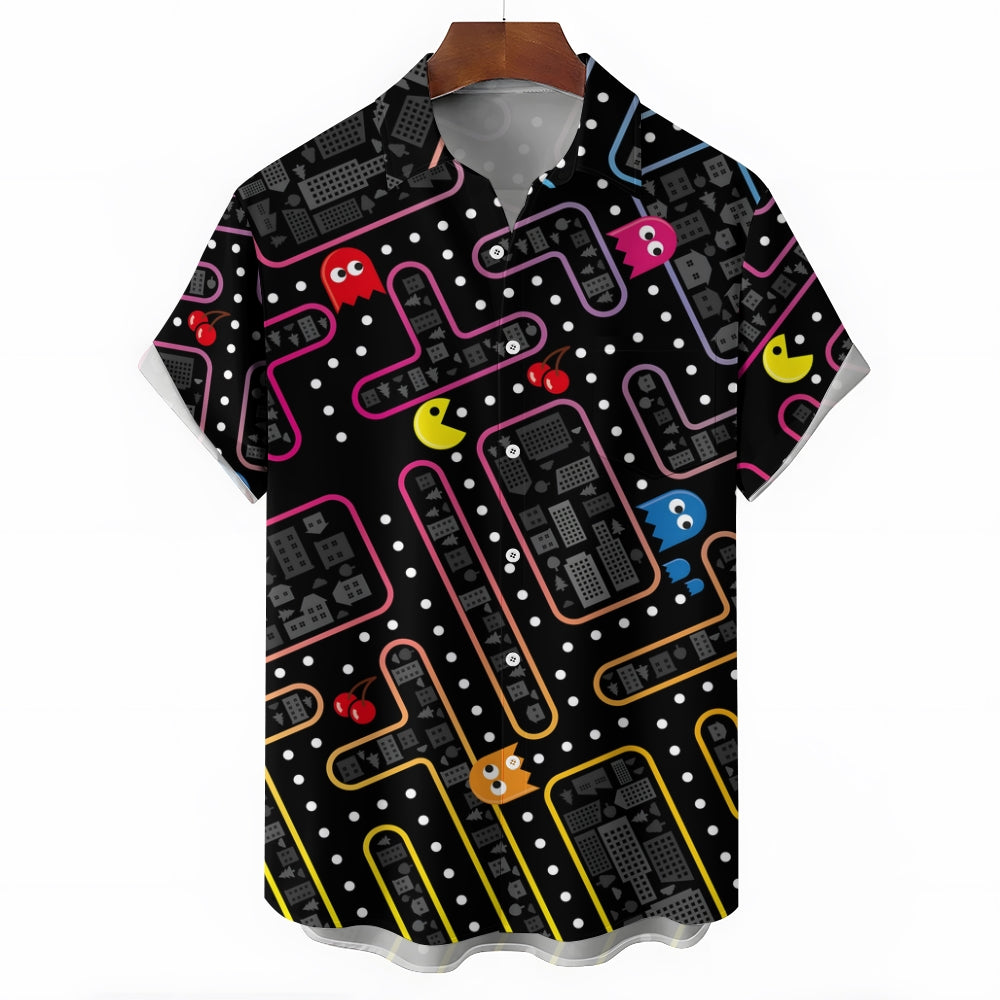 Cartoon Maze Game Casual Short-Sleeved Shirt 2409011245