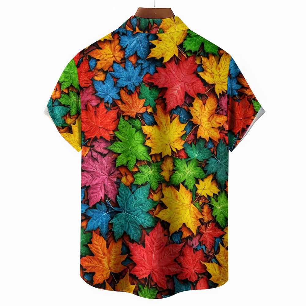 Men's Thanksgiving Maple Leaf 3D Digital Print Short Sleeve Shirt 2409011255