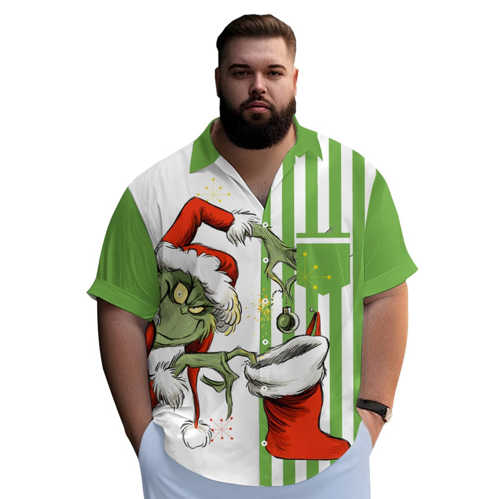 THE GRINCH  Christmas Striped Chest Pocket Short Sleeved Shirt 2310000328