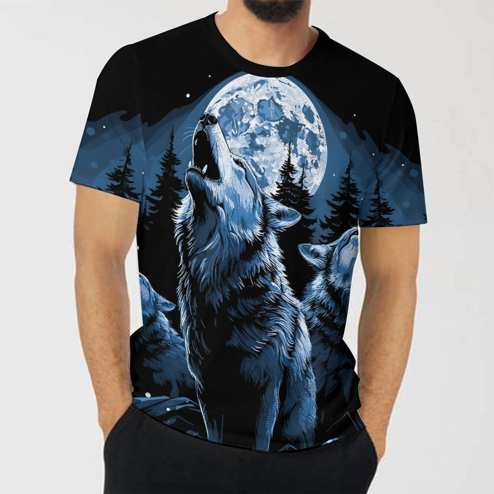 Howling Wolf Print Unisex T-Shirt 2408007705