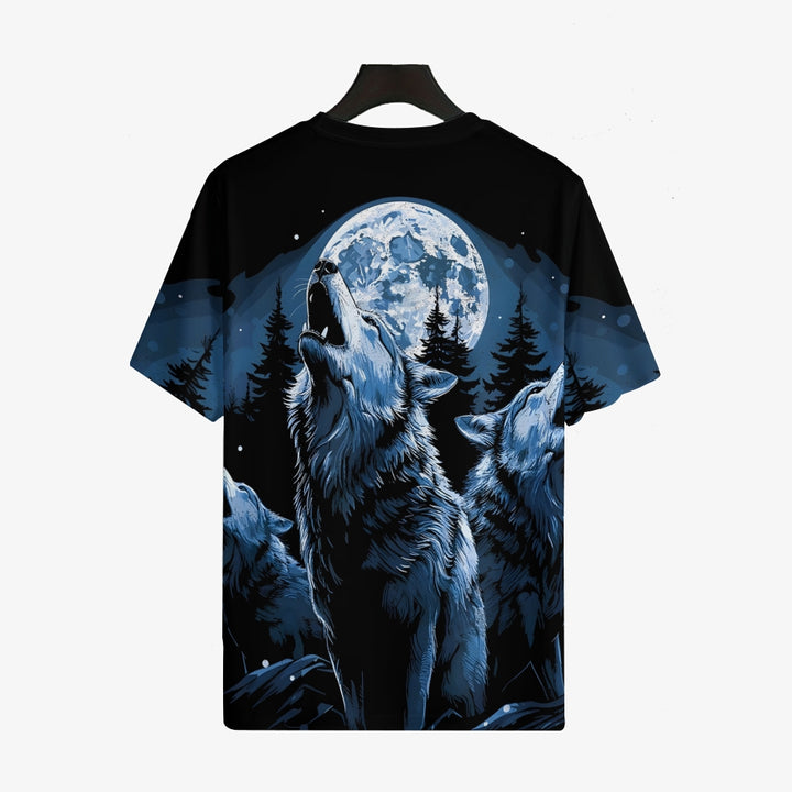 Howling Wolf Print Unisex T-Shirt 2408007705