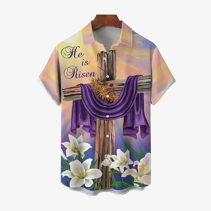 Easter Crucifix Print Casual Short Sleeve Shirt 2409011895