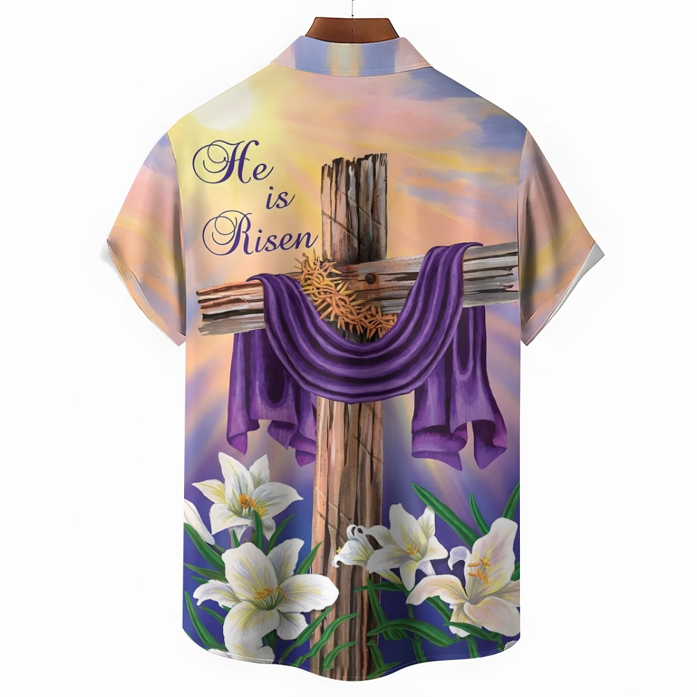 Easter Crucifix Print Casual Short Sleeve Shirt 2409011895