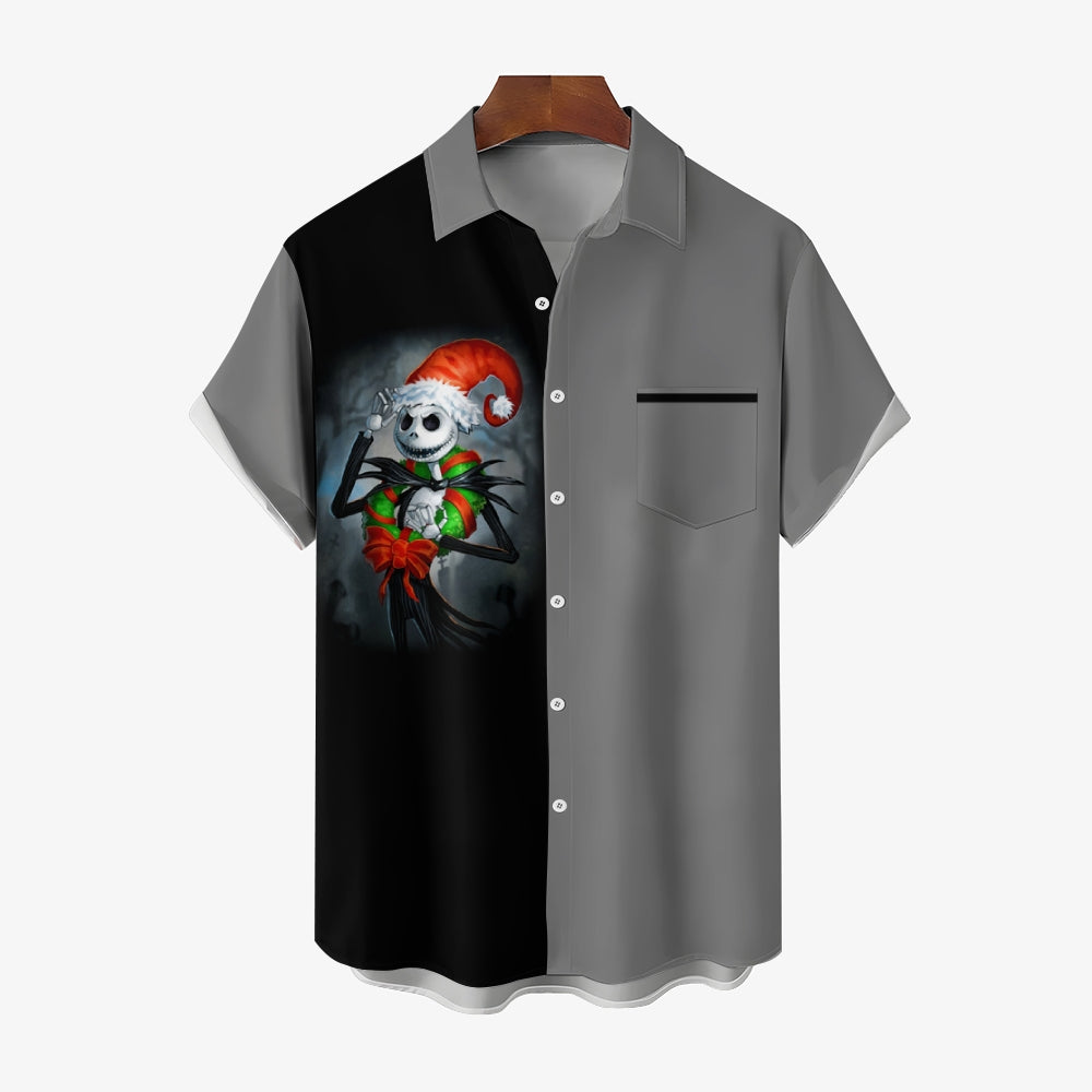 Men's Skull Abstract Christmas Printed Short Sleeve Shirt 2410000521