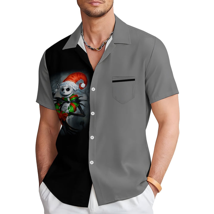 Men's Skull Abstract Christmas Printed Short Sleeve Shirt 2410000521