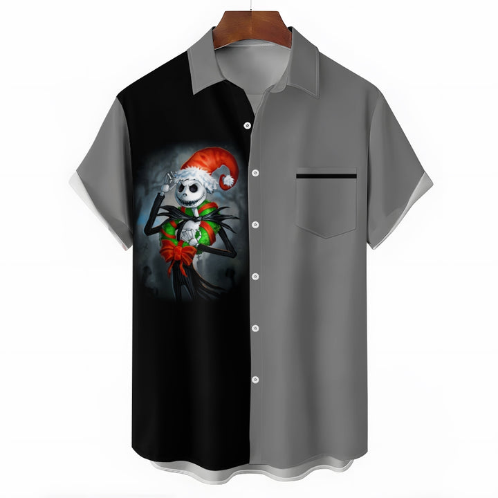 Men's Skull Abstract Christmas Printed Short Sleeve Shirt 2410000521