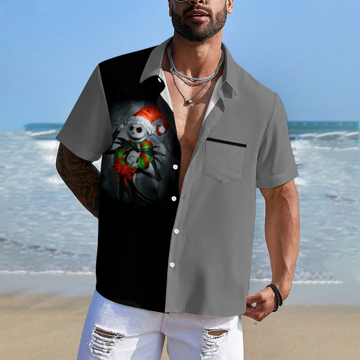 Men's Skull Abstract Christmas Printed Short Sleeve Shirt 2410000521