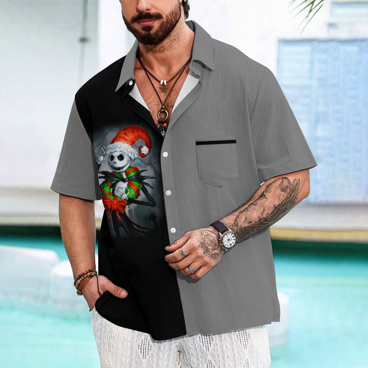 Men's Skull Abstract Christmas Printed Short Sleeve Shirt 2410000521