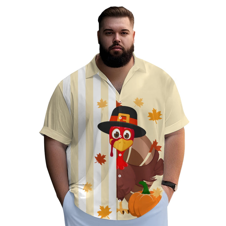 Thanksgiving Turkey Stripe Casual Short Sleeve Shirt 2410004167